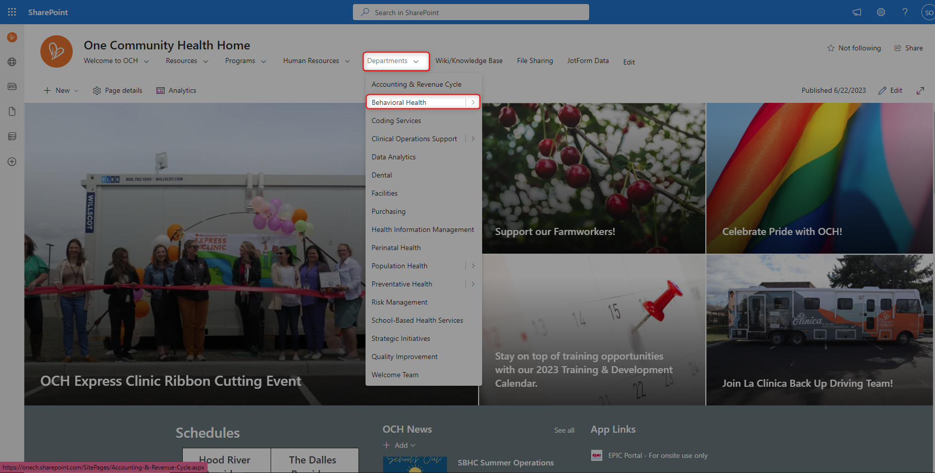 BH page on sharepoint